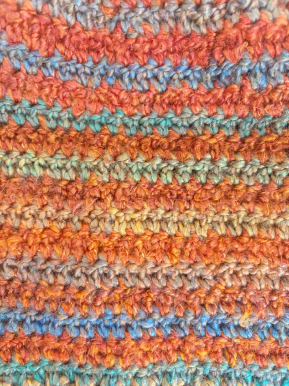 Handmade Crocheted Orange and Teal Striped Beanie